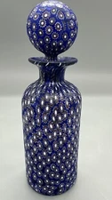 Millefiori Colbalt Blue Art Glass Perfume Bottle/ Decanter With Stopper Perfect 