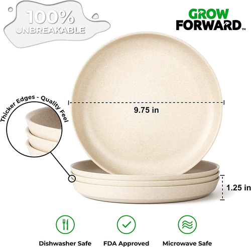 Wheat Straw Plates and Bowls Set - 8 Unbreakable Microwave Safe Dishes - 第 3/12 張圖片