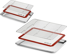 1028751 Commercial-Grade Bun Pan/Baking Sheet, Baking Mat, Cooling Rack Combo, 1