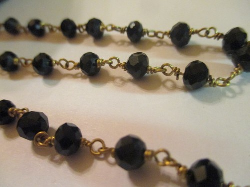 12 Feet Faceted Jet Black Crystal Hand knotted Beaded Brass Chain BC5 - Picture 11 of 11