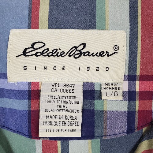 VTG EDDIE BAUER Size Large Madras Plaid Cotton 1/2 Zip Anorak Jacket Popover Men - Picture 8 of 11