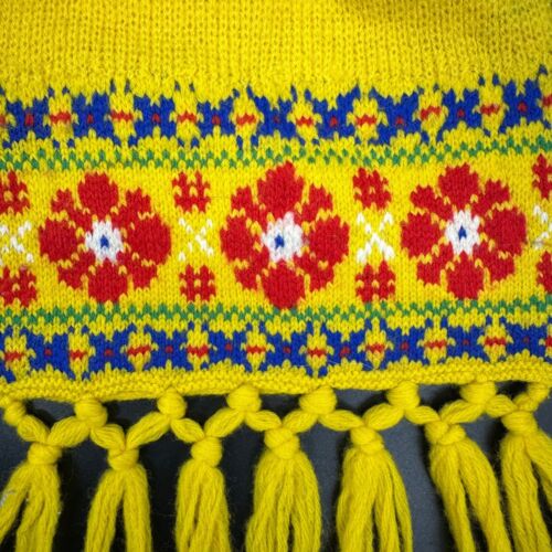 Vintage 1950s Von Lengerke Antoine Small Knitted Scarf Floral Fringe Yellow LV&A - Picture 2 of 6