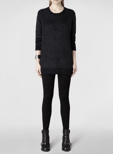 AllSaints All Saints Black Mohair Wool Metallic Knit Sweater Jumper Sz 6 XXS XS - Picture 2 of 8
