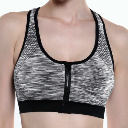 Women's Ladies Front Zip Sports Bra High Impact Push Up Wireless Padded Vest - Picture 3 of 16
