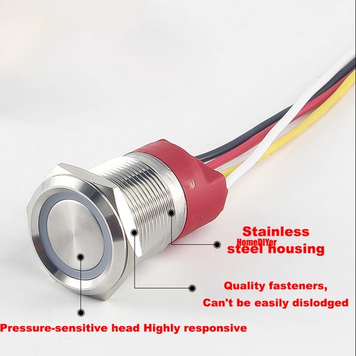 19mm/22mm Metal Push Button Switches Momentary/Latching Sensor Switch 6-24V IP67 - Picture 3 of 16