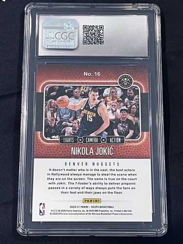 2020-21 Hoops Lights Camera Action Purple Explosion #16 Nikola Jokic Graded 10 - Picture 2 of 2