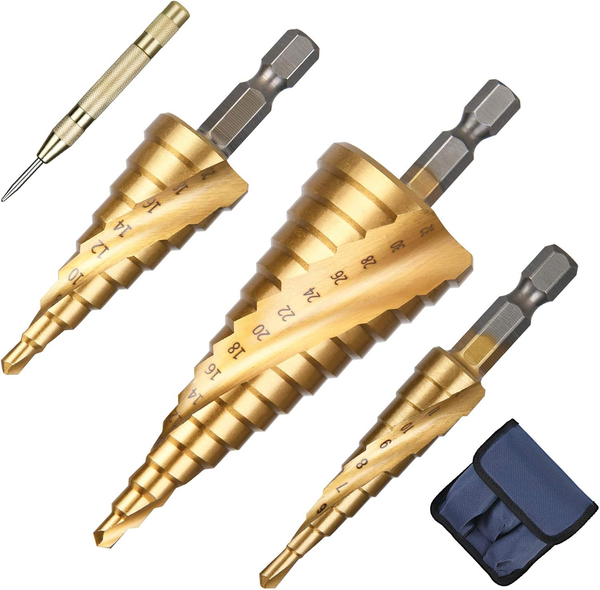 Stufenbohrer, 4PC Spiralnut Stufenbohrer Set,SchäLbohrersatz-image