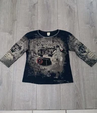 Jess & Jane Top Women’s s Small 3/4 Sleeve  Artsy Embellished Floral Top Italy