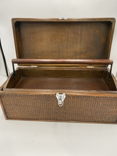 Wood Box W/Silver Metal Hinges Clasp Handles Wicker Wooden Chest Trunk Storage - Picture 5 of 16