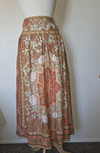 House of Harlow 1960 Maxi Rock XS Leinen Boho Paisley Medaillon orange creme - Bild 9 von 17