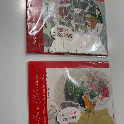 2 Pop Up Snow Globe Greetings Christmas Holiday Card Set Dog Cat NEW - Picture 8 of 8