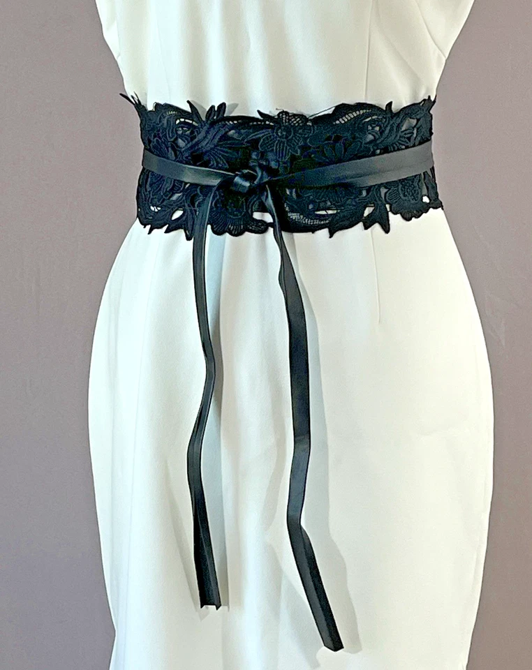 Women  Belt  Hollow Black Floral Wide Corset Faux Leather Strap  Waistband - Image 3 of 4