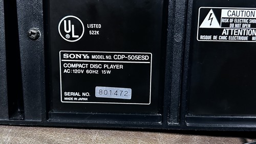 SONY CDP-505ESD CD PLAYER 1987 VINTAGES HIGH END AUDIOPHILE - Picture 12 of 14