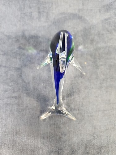 Figura de delfín soplado a mano azul, verde y transparente de vidrio artístico de colección u-10B - Imagen 6 de 6
