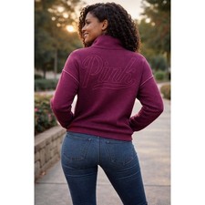 Victorias Secret PINK Quarter Zip Pullover Burgundy Marl Fleece Sweatshirt Large