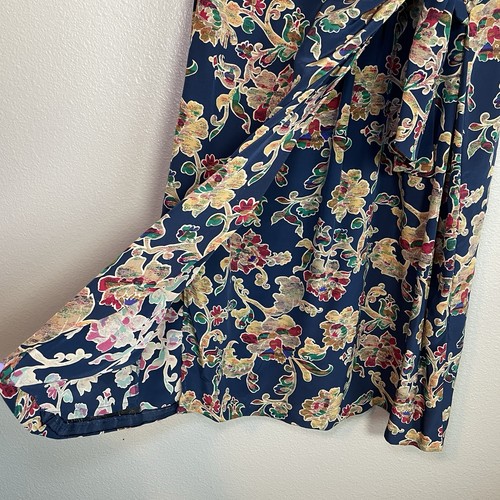 Vtg Adrianna Papell Silk Wrap Maxi Dress Sz 12 Blue Floral Fairy Grunge Academia - Picture 7 of 11