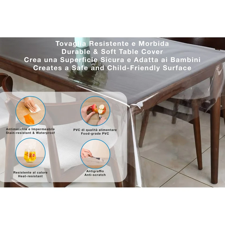 Tovaglia Trasparente Antimacchia in PVC Crystal, Copritavolo cristallo Spessore - Image 2 of 4