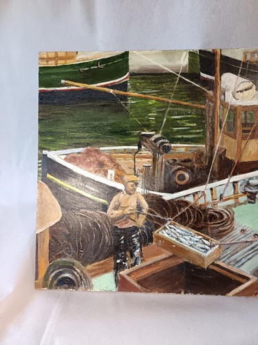 Fishermen In Harbour Untitled Oil On Board Painting By J. Colquhoun Mcilwraith - Picture 2 of 11