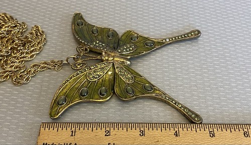 Collar de cadena de cuerda de gran tamaño colgante mariposa con joyas esmalte vintage XL 50" - Imagen 6 de 9