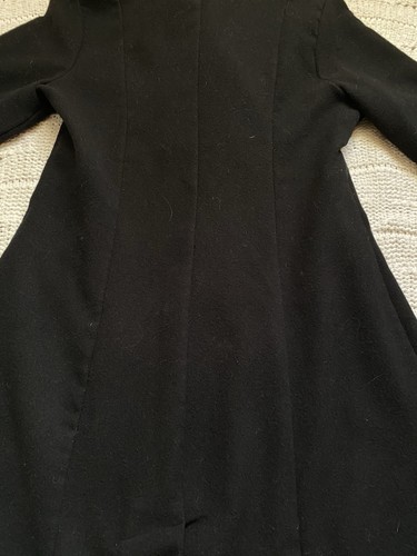 Twenty-One langer schwarzer Erbsenkleid Mantel Kunstfell Schalkragen Vintage inspiriert Small - Bild 15 von 18
