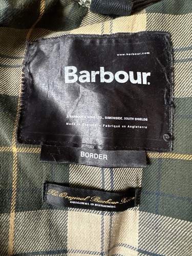 Barbour Border Wax Hooded Jacket C48 Green Rare Gilet Game Sports Classic XL  - Bild 10 von 23