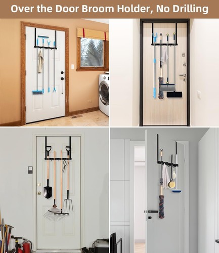 Juego de soporte de escoba de alta resistencia que ahorra espacio - Paquete de 2, fácil instalación de acero inoxidable - Imagen 7 de 9