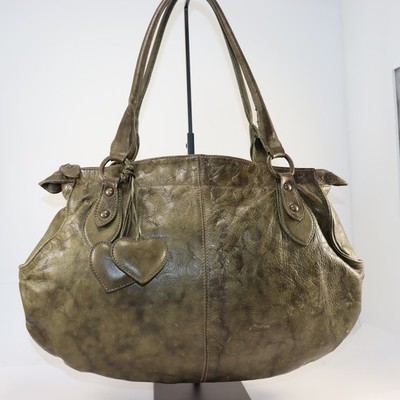 Roberta Gandolfi Hobo Bag Womens Large Olive Green Leather Made in Italy Heart