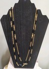 Vintage Crown Trifari Gold Tone Black Bead Long Necklace 54 Inches — photo 1