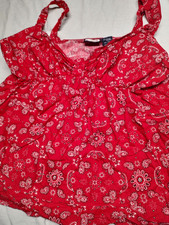 Zoey Beth Top Womens 3x Red Bandana Print Off Babydoll Retro Y2k Country Girl
