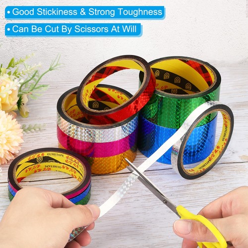 2pcs 12mmx30m Prism Tape Holographic Reflective Adhesive Craft Wrap Decor, Red - Picture 4 of 5