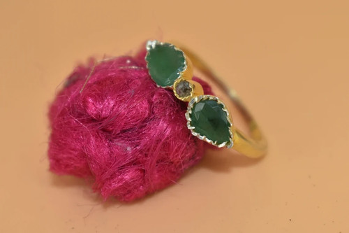 Solid 14k Gold Ring Emerald Ring Moissanite Ring Stackable Ring Duty/Tariff free - Picture 2 of 9