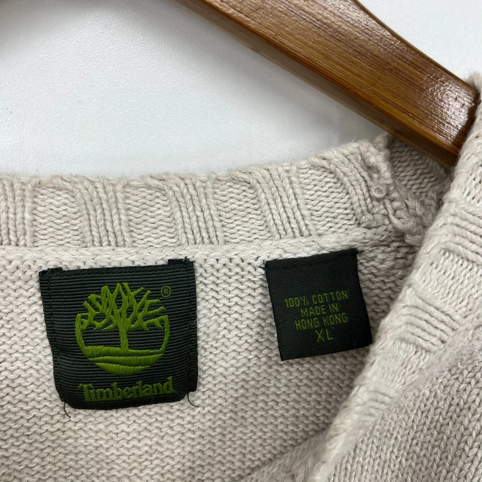 Suéter Timberland Tejido Para Hombre Talla XL Marfil Rayas Cuello Redondo Algodón De Colección Años 90 Foto 4 de 4