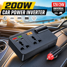 200W Car Power Inverter 12V 24V to 110V AC Adapter DC Charger QC3.0 LED Display
