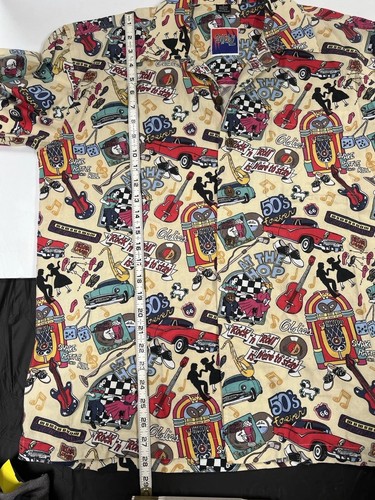 VTG D'EM CRAZY Hawaiian Camp AOP Shirt 50’s Rock n’ Roll DJ Men’s Size LG EUC - Picture 4 of 10