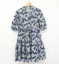 Uniqlo X Paul & Joe Button Down Tiered Puff Sleeve Navy Blue Floral Sz L