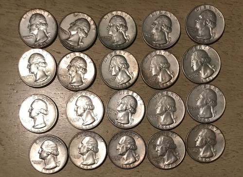 1950s 1960s Washington silver quarters half roll 20 $5 FV mostly AU or better