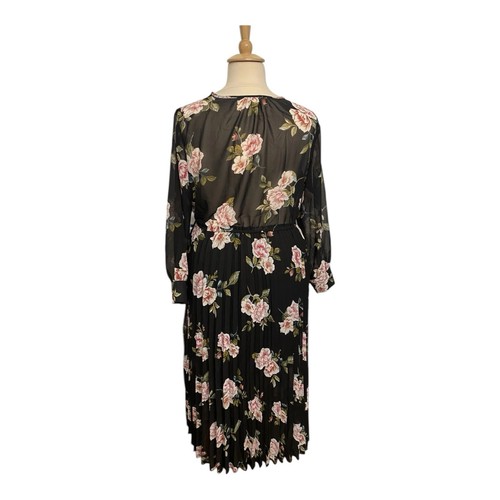 Indigo Rose 2X Dress Floral Black Pink And Green Flowers Long Sleeve Breathable - Picture 6 of 7