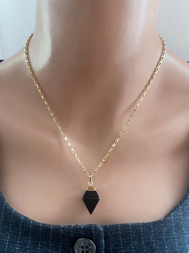 Black Tourmaline Necklace Gold Necklace Gemstone Necklace Natural Stone Jewelry - Picture 4 of 5