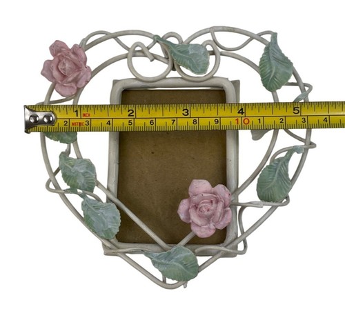 Vintage Arister Gifts Heart-Shaped Metal Picture Frame With Pink Roses - Picture 6 of 7
