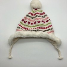 Janie Jack Braid Knit Beanie Baby Girl 6-12 Mos Fleece Lined Heart Multicolor