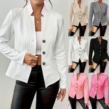 Womens Long Sleeve Button Up Blazer Suits Ladies Work Jacket Coat Tops SIZE 6-18