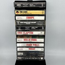Vintage Cassette Lot Tape Holder Plastic Case Black With Handle And 11 Tapes