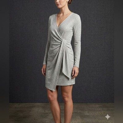 Trixxi Silver Metallic Wrap Dress Long Sleeve Party Disco Sparkle New Years Eve
