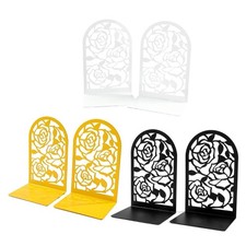Metal Rose Cutout Bookends For Desk Organization Sturdy Not Slip Base Small