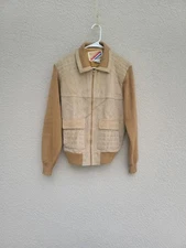 Vintage Men's 155 East Genuine Leather Tan Suede With Knit Sleeve Jacket Sz L