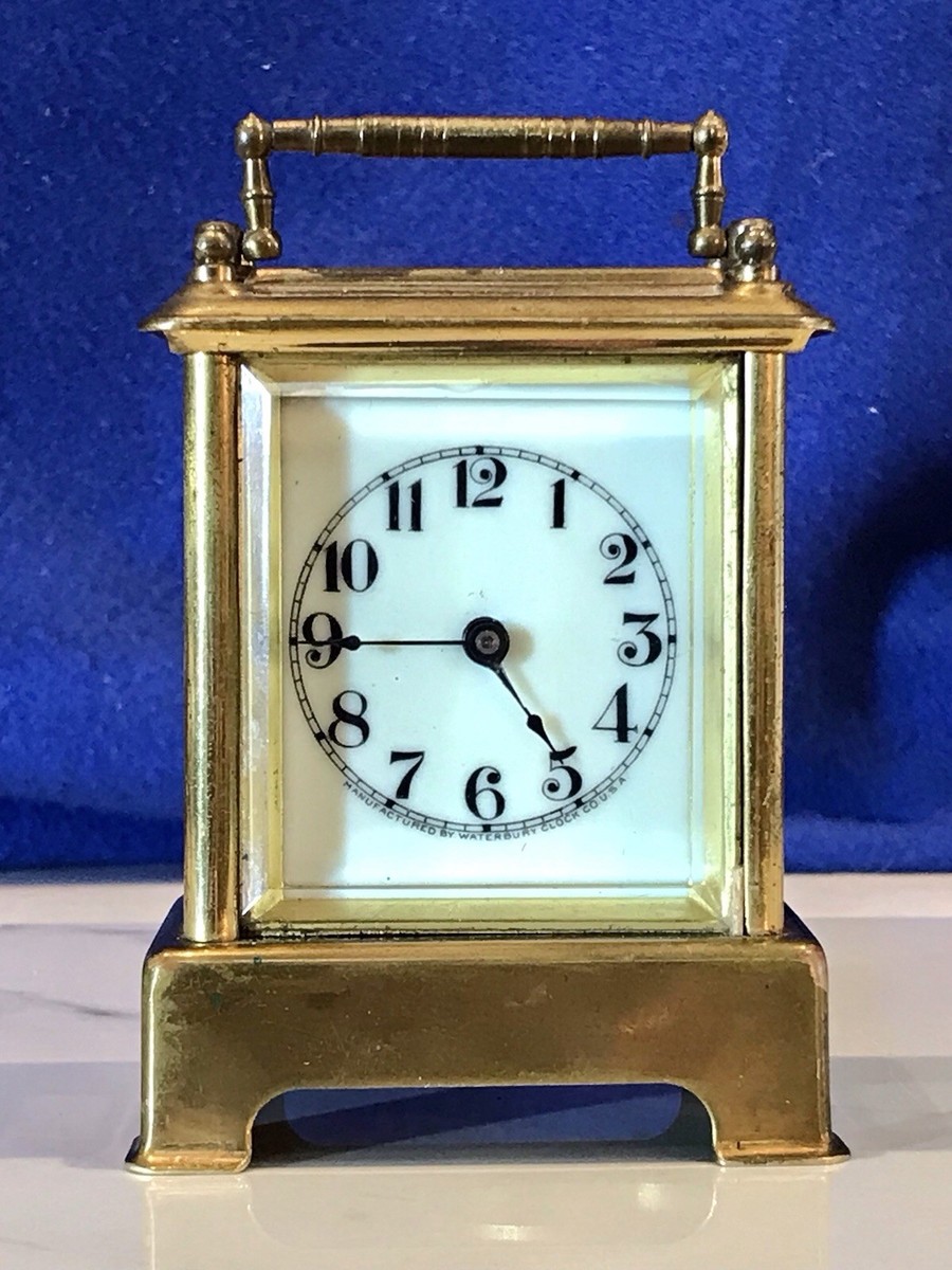 USA Antique Waterbury Small Carriage Alarm Clock Brass Case