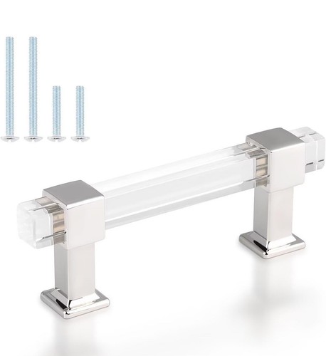 Clear Acrylic Cabinet Handles 3” Hole Center 5 Count Polished Chrome Accent - Picture 7 of 8