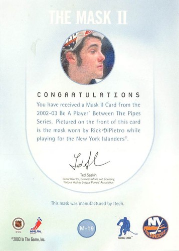 2002-03 Between the Pipes Masks II #19 Rick DiPietro - Picture 2 of 2