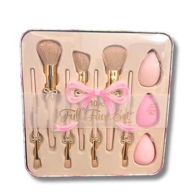 Glitz & Glam 11-Piece Full Face Makeup Brush & Sponge Set Coquette Pink Bow