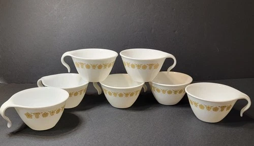 Set Of 7  Vintage Corelle By Corning Butterfly Gold 6 Ounce Tea Cups